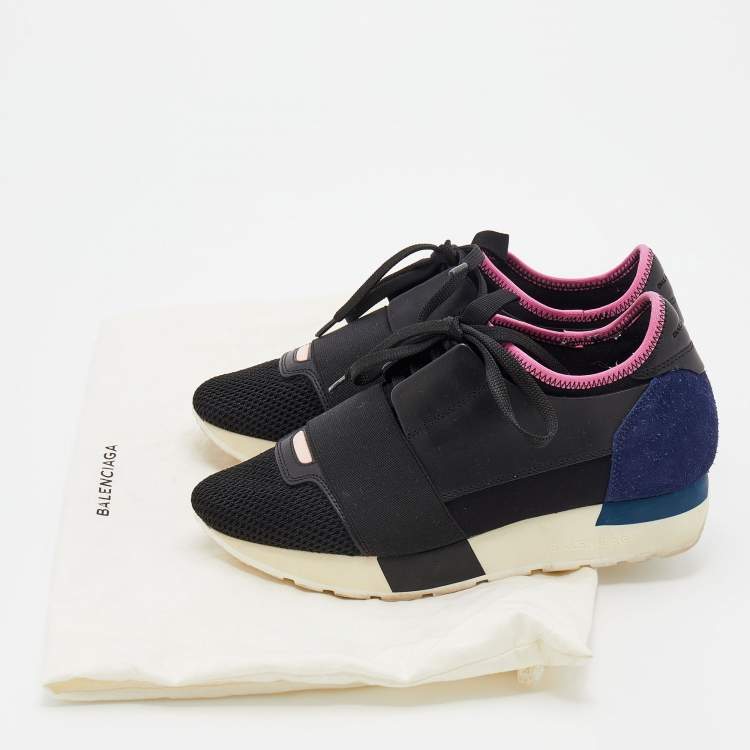 Pre Owned Balenciaga Multicolor Leather and  Mesh Race Runner  Sneakers Size 35