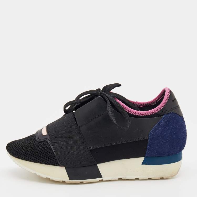 Pre Owned Balenciaga Multicolor Leather and  Mesh Race Runner  Sneakers Size 35