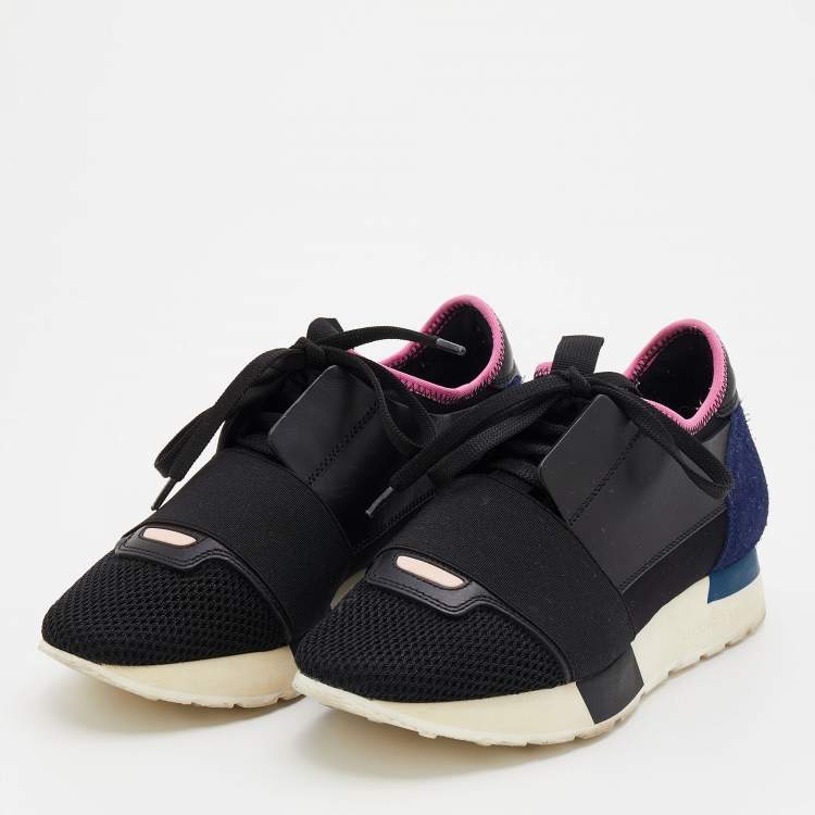 Balenciaga Multicolor Leather and Mesh Race Runner Sneakers Size