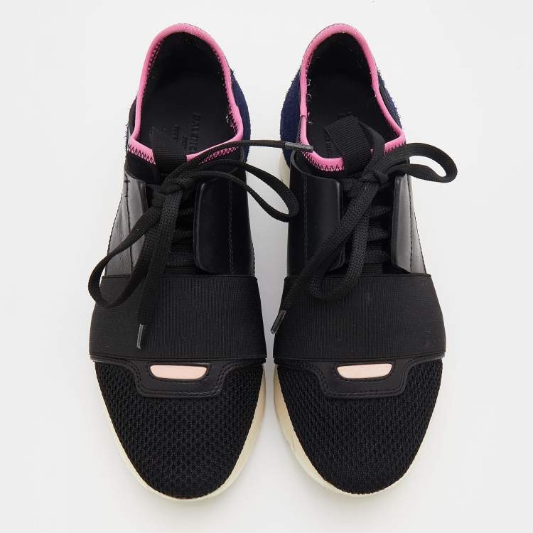 Pre Owned Balenciaga Multicolor Leather and  Mesh Race Runner  Sneakers Size 35