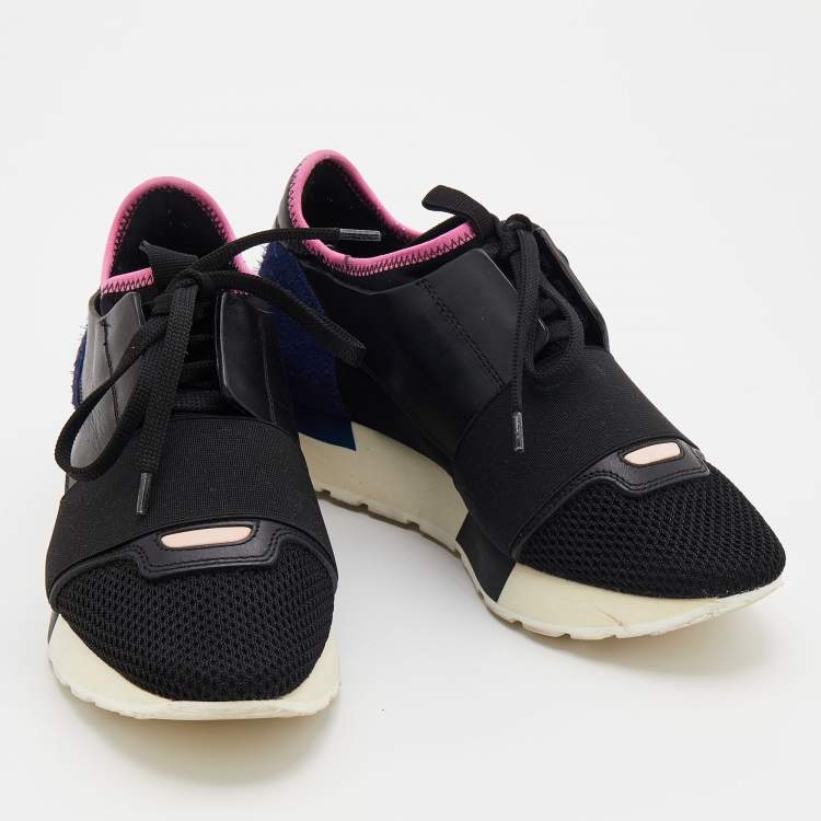Pre Owned Balenciaga Multicolor Leather and  Mesh Race Runner  Sneakers Size 35