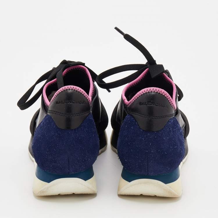 Pre Owned Balenciaga Multicolor Leather and  Mesh Race Runner  Sneakers Size 35