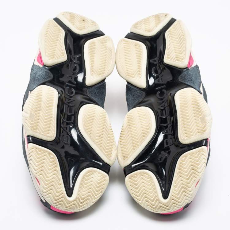 Pre Owned Balenciaga Tri-Color Nubuck Leather, Suede and Mesh Triple S Sneakers Size 36