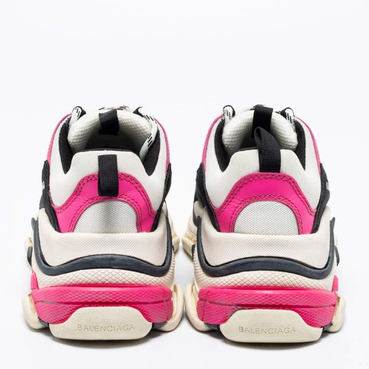Pre Owned Balenciaga Tri-Color Nubuck Leather, Suede and Mesh Triple S Sneakers Size 36