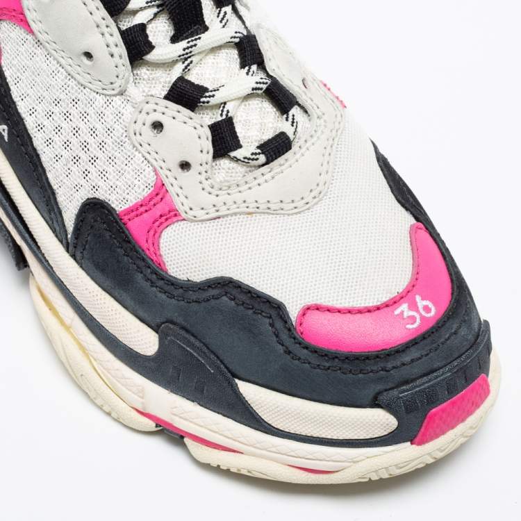 Pre Owned Balenciaga Tri-Color Nubuck Leather, Suede and Mesh Triple S Sneakers Size 36