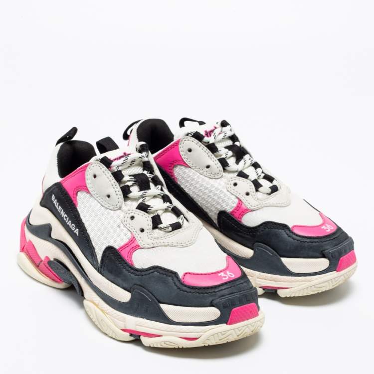 Pre Owned Balenciaga Tri-Color Nubuck Leather, Suede and Mesh Triple S Sneakers Size 36