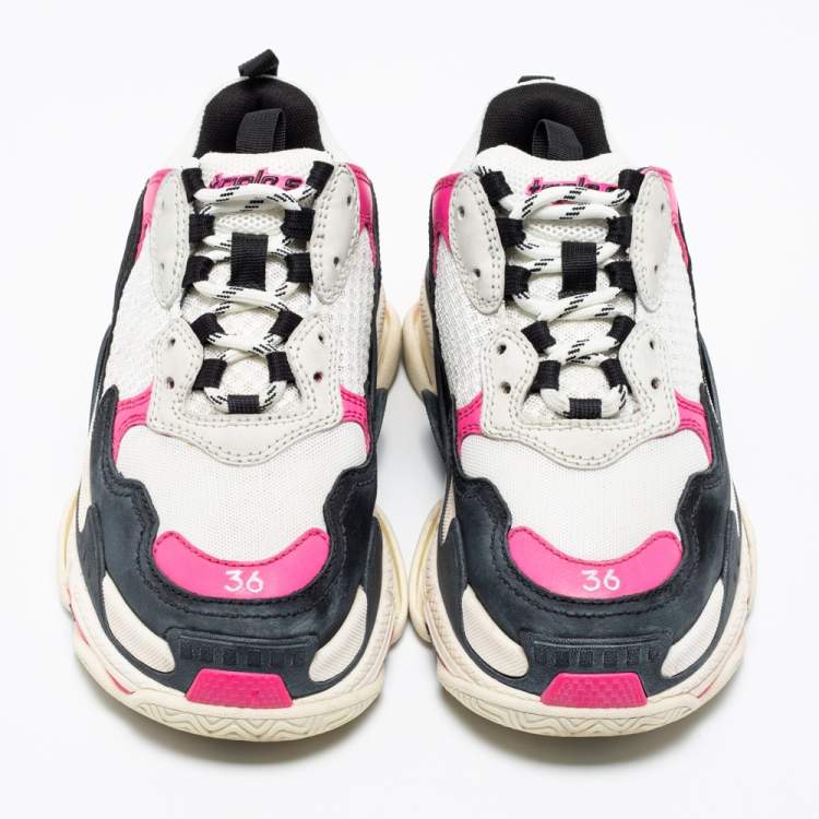 Pre Owned Balenciaga Tri-Color Nubuck Leather, Suede and Mesh Triple S Sneakers Size 36