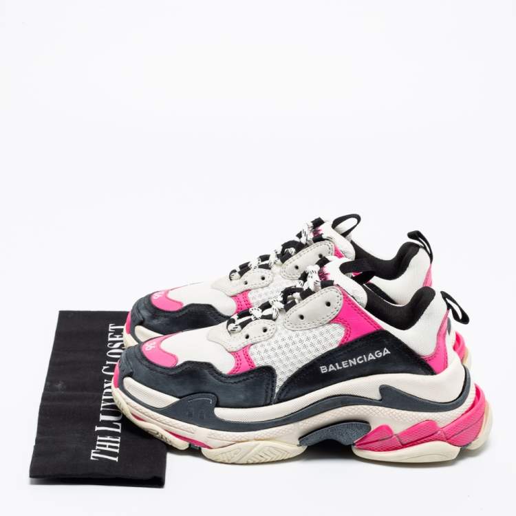 Pre Owned Balenciaga Tri-Color Nubuck Leather, Suede and Mesh Triple S Sneakers Size 36