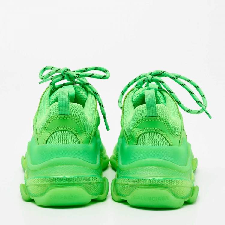 Pre Owned Balenciaga Green Leather And Mesh Triple S Clear Sneakers Size 36