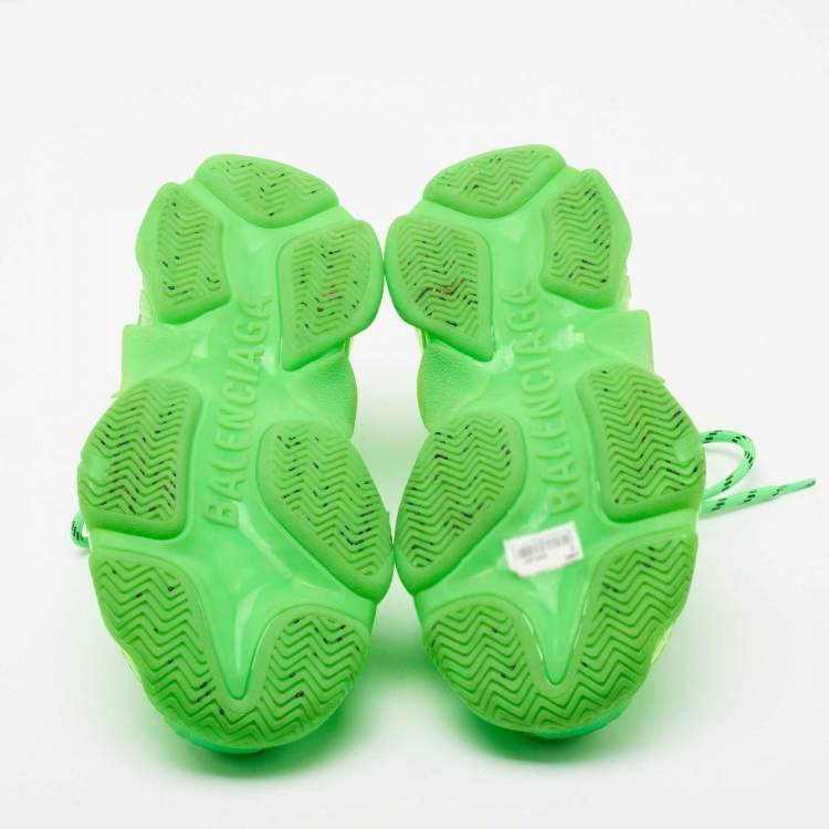 Pre Owned Balenciaga Green Leather And Mesh Triple S Clear Sneakers Size 36