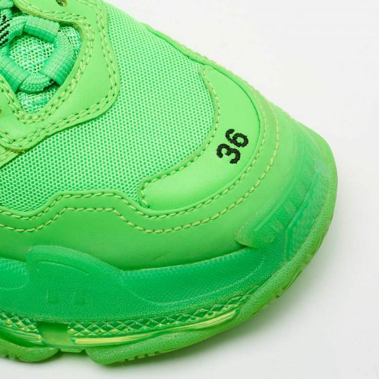 Pre Owned Balenciaga Green Leather And Mesh Triple S Clear Sneakers Size 36