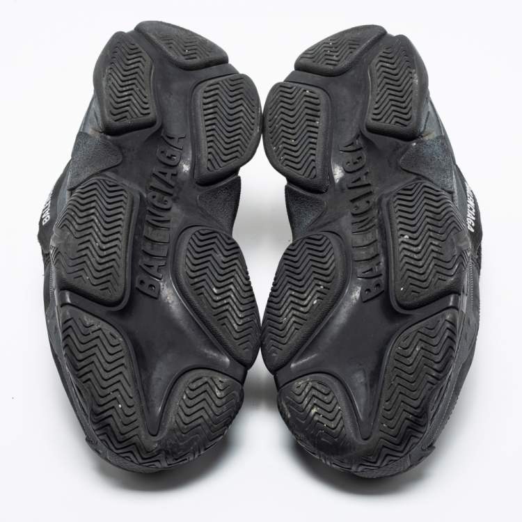 Pre Owned Balenciaga Black Leather And Mesh Triple S Low Top Sneakers Size 39