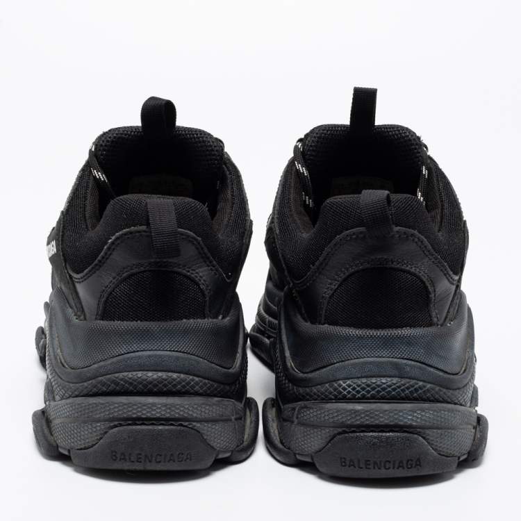 Pre Owned Balenciaga Black Leather And Mesh Triple S Low Top Sneakers Size 39