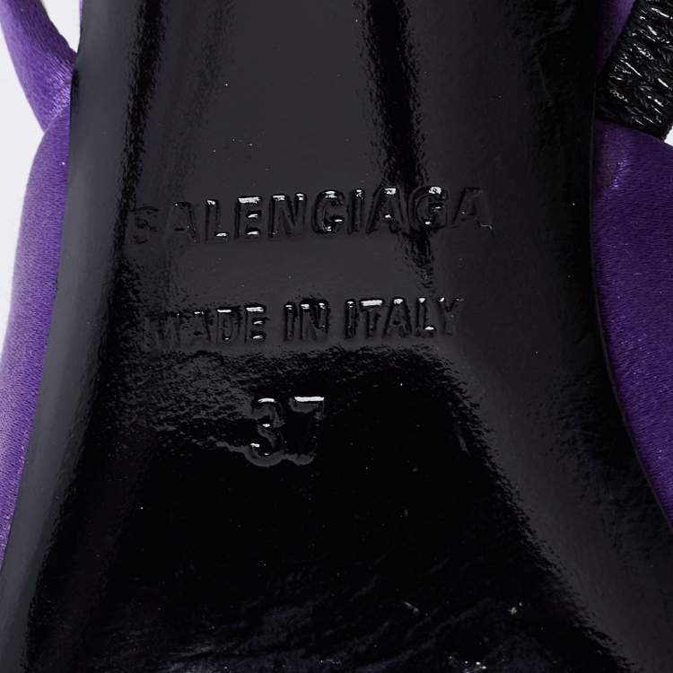 Pre Owned Balenciaga Purple Satin Knife Pointed Toe Slingback Sandals Size 37