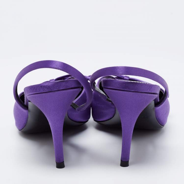Pre Owned Balenciaga Purple Satin Knife Pointed Toe Slingback Sandals Size 37