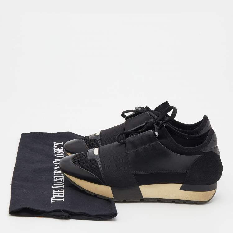 Pre Owned Balenciaga Black Leather and Mesh Race Runner Sneakers Size 35
