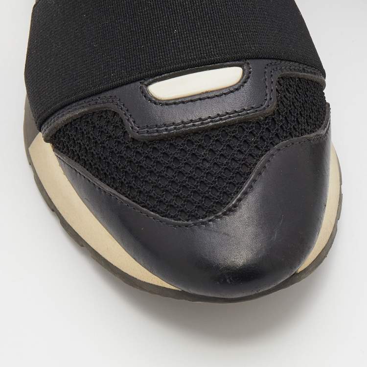 Pre Owned Balenciaga Black Leather and Mesh Race Runner Sneakers Size 35
