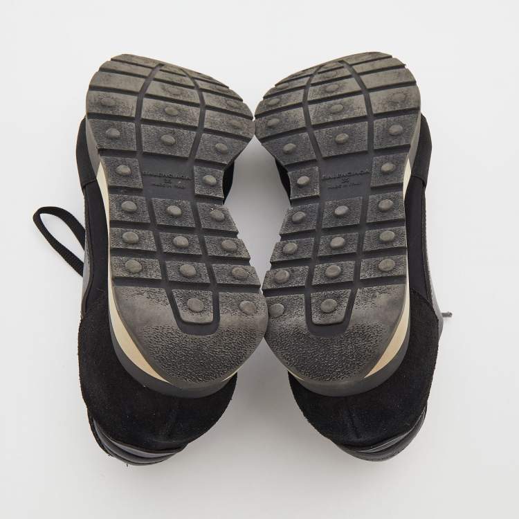 Pre Owned Balenciaga Black Leather and Mesh Race Runner Sneakers Size 35