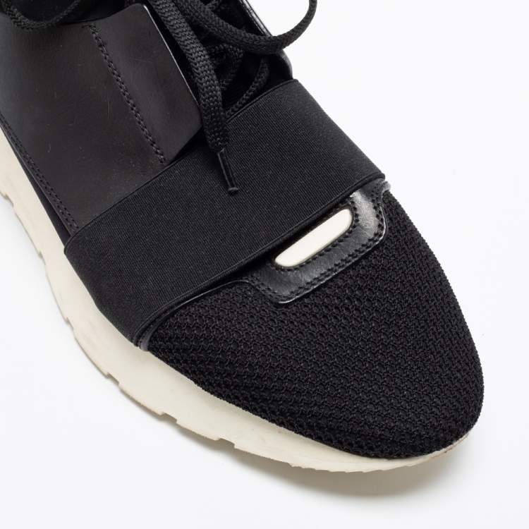 Pre Owned Balenciaga Black/Pink Leather and Mesh Race Runner Sneakers Size 40