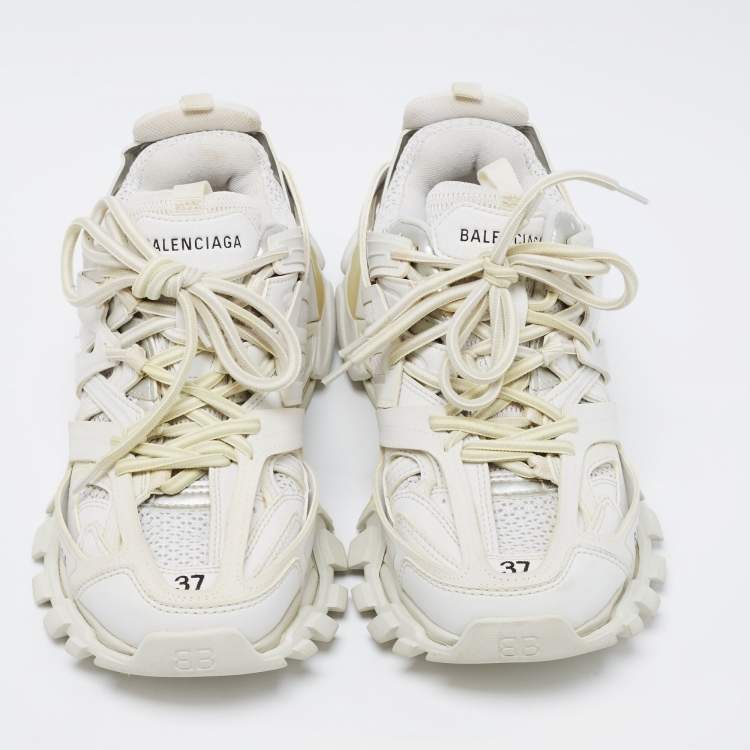 Pre Owned Balenciaga White Leather And Mesh Track Sneakers Size 37