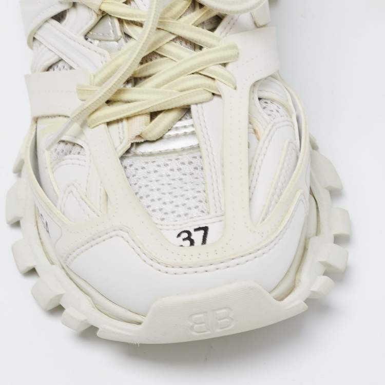Pre Owned Balenciaga White Leather And Mesh Track Sneakers Size 37