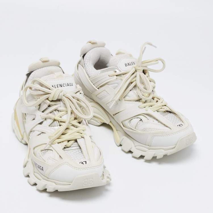Pre Owned Balenciaga White Leather And Mesh Track Sneakers Size 37