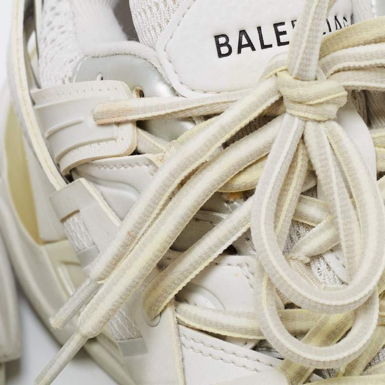 Pre Owned Balenciaga White Leather And Mesh Track Sneakers Size 37