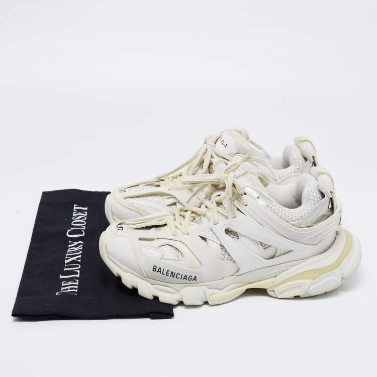 Pre Owned Balenciaga White Leather And Mesh Track Sneakers Size 37