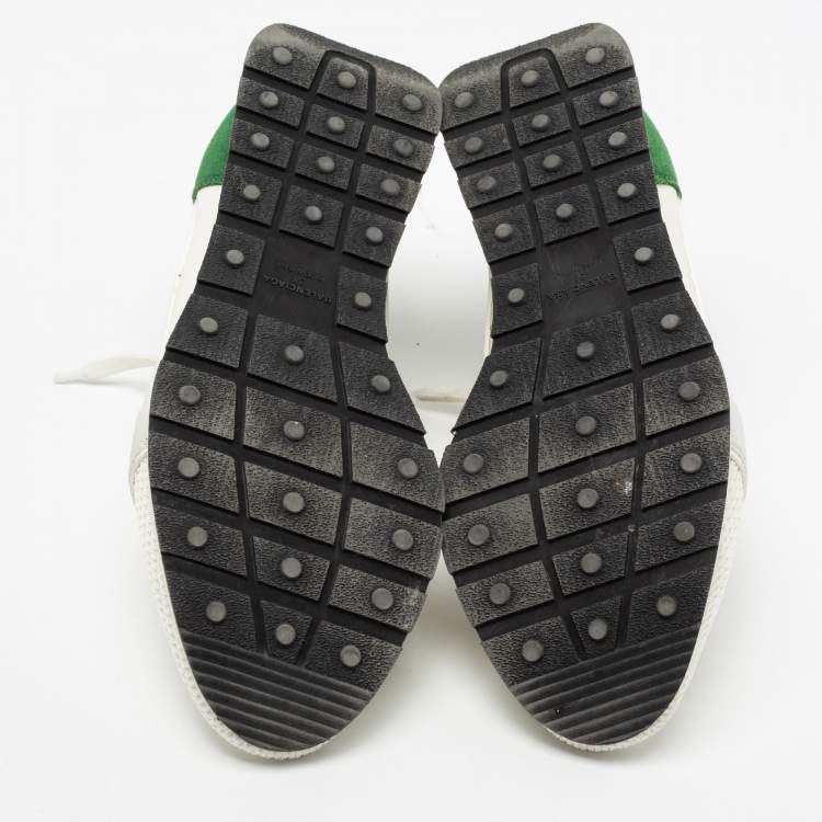 Pre Owned Balenciaga White/Green Leather, Mesh Race Runner Sneakers Size 38