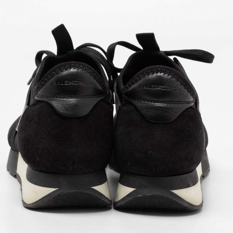 Pre Owned Balenciaga Black Leather and Mesh Race Runner Sneakers Size 38
