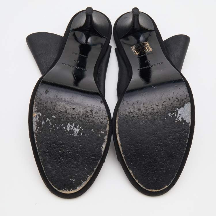 Pre Owned Balenciaga Black Leather Open Toe Glove Slingback Sandals Size 40
