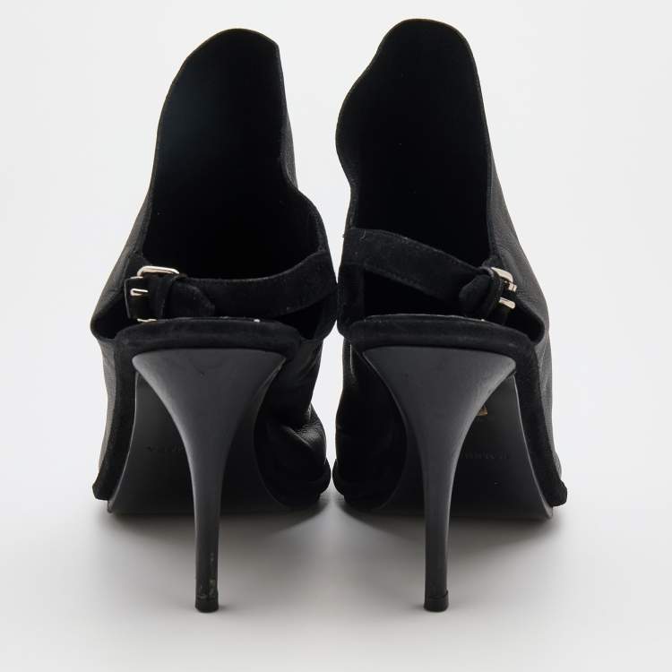 Pre Owned Balenciaga Black Leather Open Toe Glove Slingback Sandals Size 40