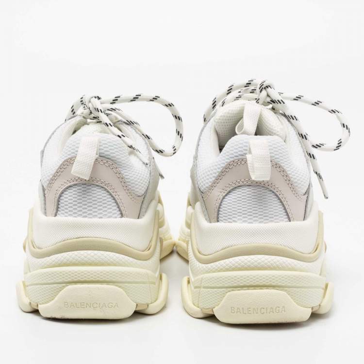 Pre Owned Balenciaga White/Grey Mesh and Leather Triple S Low-Top Sneakers Size 38