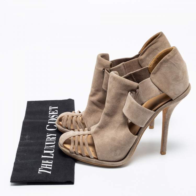Pre Owned Balenciaga Grey Suede Cutout Booties Size 39 