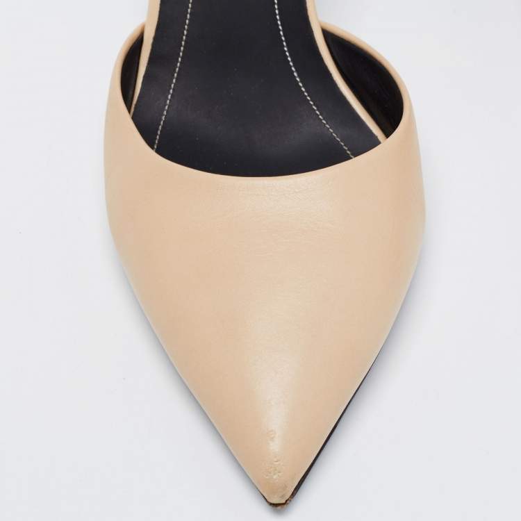 Pre Owned Balenciaga Beige Leather Studded Mary Jane Pumps Size 38