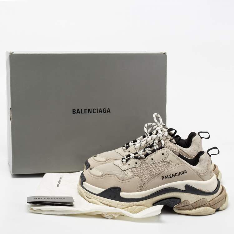 Pre Owned Balenciaga Beige/Black Leather And Mesh Triple S Lace Up Sneakers Size 39