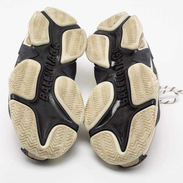 Pre Owned Balenciaga Beige/Black Leather And Mesh Triple S Lace Up Sneakers Size 39