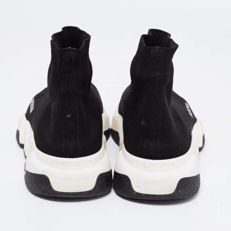 Pre Owned Balenciaga Black Knit Fabric Speed Trainer Slip On High-Top Sneakers Size 37