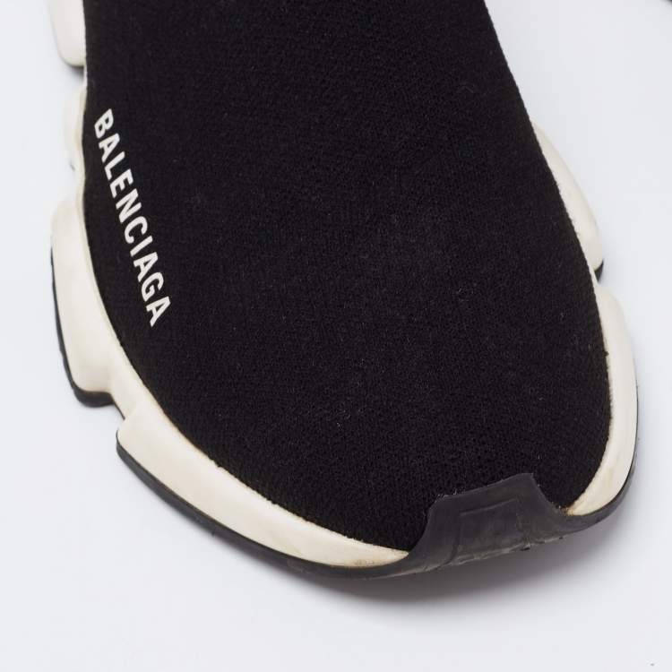 Pre Owned Balenciaga Black Knit Fabric Speed Trainer Slip On High-Top Sneakers Size 37