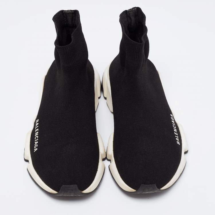 Pre Owned Balenciaga Black Knit Fabric Speed Trainer Slip On High-Top Sneakers Size 37
