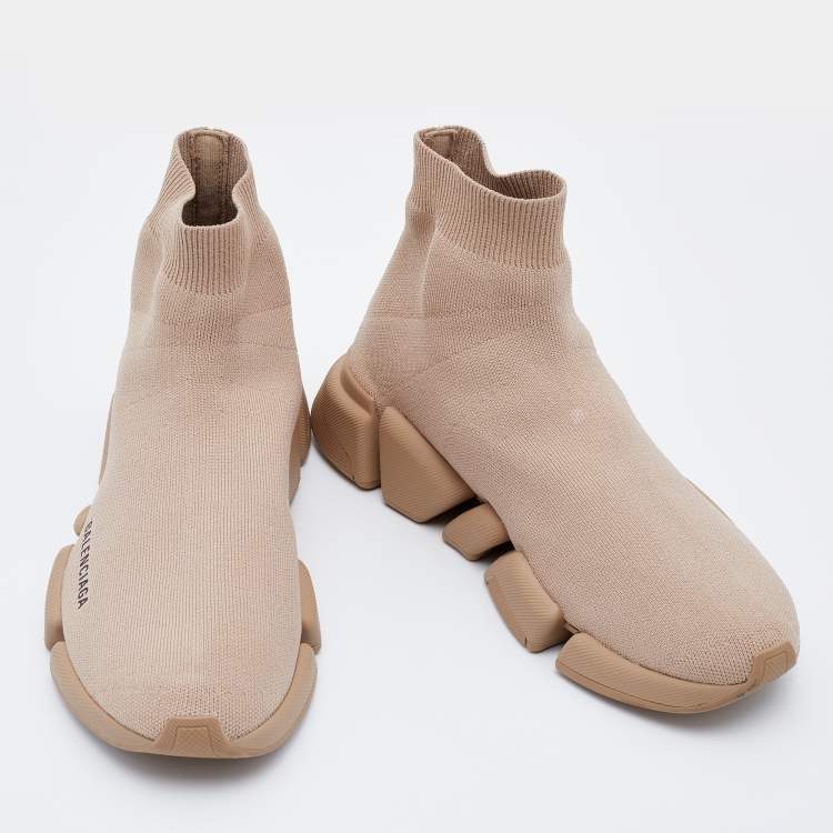 Pre Owned Balenciaga Beige Knit Fabric Speed Trainer 2.0 Sock Sneakers Size 40