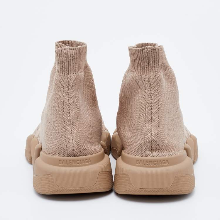 Pre Owned Balenciaga Beige Knit Fabric Speed Trainer 2.0 Sock Sneakers Size 40