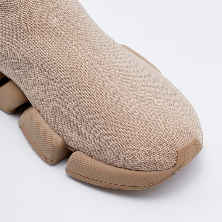 Pre Owned Balenciaga Beige Knit Fabric Speed Trainer 2.0 Sock Sneakers Size 40