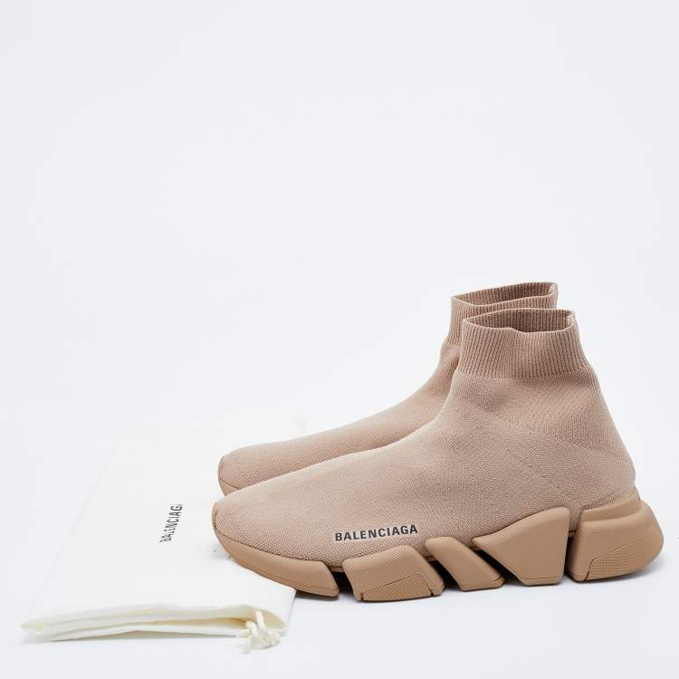 Pre Owned Balenciaga Beige Knit Fabric Speed Trainer 2.0 Sock Sneakers Size 40
