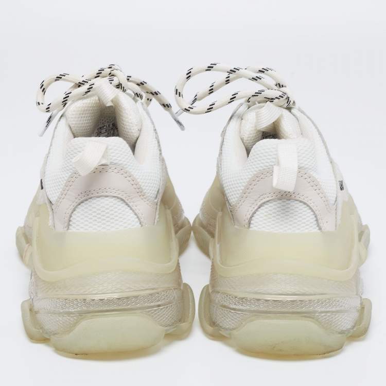 Pre Owned Balenciaga White/Grey Mesh and Leather Triple S Clear Low-Top Sneakers Size 37