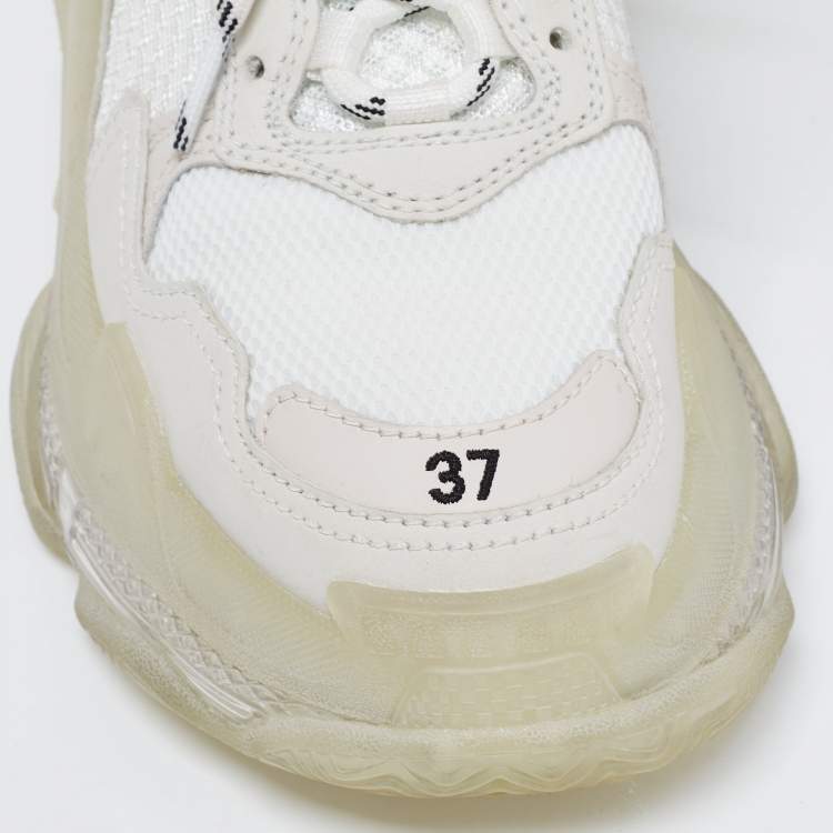 Pre Owned Balenciaga White/Grey Mesh and Leather Triple S Clear Low-Top Sneakers Size 37