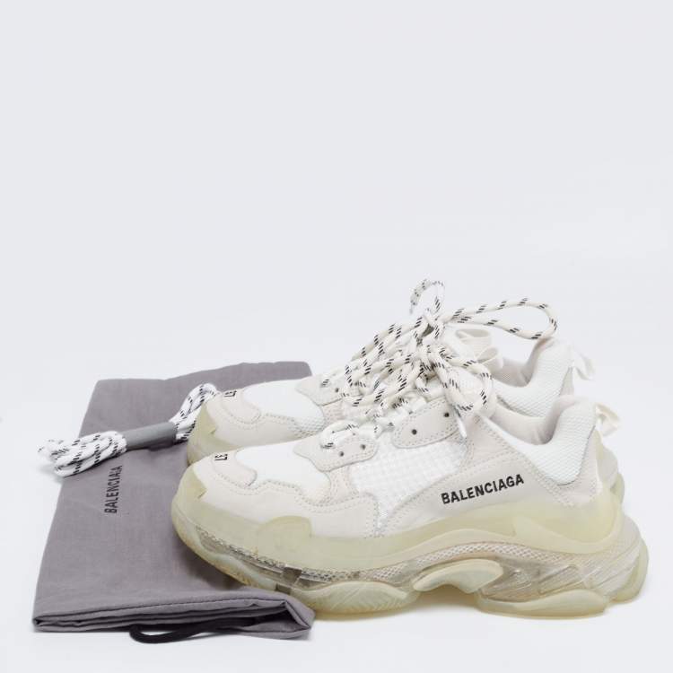 Pre Owned Balenciaga White/Grey Mesh and Leather Triple S Clear Low-Top Sneakers Size 37