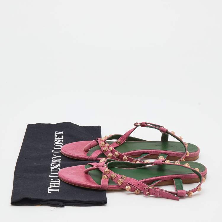 Pre Owned Balenciaga Pink Leather Arena Thong Flats Size 39