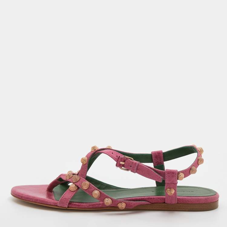 Pre Owned Balenciaga Pink Leather Arena Thong Flats Size 39