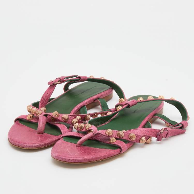 Pre Owned Balenciaga Pink Leather Arena Thong Flats Size 39